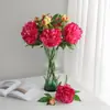 Nuevo Decoración para el Hogar Estilo Chino Flores de Peonía Artificiales Grandes, Accesorios para Fotografía Flores de Seda, Flores de Peonía Artificiales de 3 Cabezas