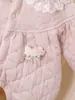Conjunto de Invierno con Estampado Floral de Gato Soñador para Bebé, Mameluco Acolchado, Ropa de Algodón para Bebé, Pelele Cálido Forrado de Felpa