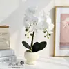 Orquídea Phalaenopsis de 12 flores bonsái flor artificial planta verde decoración para el hogar interior sala de estar pequeño bonsái adorno floral
