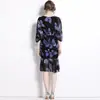 Comércio exterior tiro real feminino em estoque vestido sereia floral 2024 novo manga lanterna saia plissada