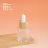 Frasco de óleo essencial cilíndrico com ombro plano e anel de bambu, frasco conta-gotas de vidro transparente fosco, frasco vazio para dispensar amostras cosméticas de sérum