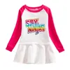 2023 Transfronterizo Nuevo Ropa Infantil Primavera y Otoño Sudadera de Dibujos Animados Vestido de Niña Algodón Color de Contraste Estilo Occidental Falda Plisada