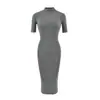 Vestido largo sexy de manga media para chicas calientes, nuevo estilo de verano, cuello semi-alto, corte ajustado, abertura en la espalda, bodycon, vestido largo que realza la figura