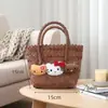 Cesta de Verduras Tejida a Mano de Mimbre Sintético KT Bolso de Mano de Gato de Dibujos Animados Bolso de Paja de Recuerdo Bolso de Playa Bolso de Playa