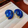 Brincos Vintage Ovalados com Gota de Óleo em Formato de C para Mulheres, Brincos Vintage Pesadamente Trabalhados, Brincos Retro de Luxo Leve Atacado
