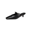 Diseño Nicho Letra Hebilla Metálica Piel de Oveja Zapatos Muller 2025 Tacón Medio Grueso Punta Cuadrada Parte Superior de Cuero Genuino Zapatillas de Exterior para Mujer