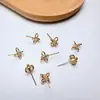 Aretes de oro real de 14 quilates que conservan el color, cuatro anillos, cuatro anillos, flor de ciruelo, accesorios para el lóbulo de la oreja, material para accesorios de oreja hechos a mano DIY
