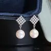 Acessórios DIY Studs de Brinco de Pérola Vazada em Forma de Diamante de Prata de Lei S925, Brincos Personalizados para Mulheres com Montagem de Prata 7-12