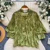 Camisa Estampada Estilo Francês Leve Madura com Manga Lanterna para Mulheres Solta Emagrecedora Versátil Redutora de Idade Top Fino para Mulheres Coleção Outono 2026