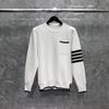 TIME BREATHE tb suéter masculino e feminino outono e inverno Bolso Cor quatro listras gola redonda pulôver top de malha