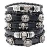 Pulseira de Couro Personalizada com Contas Tendência Conjunto Criativo DIY de 5 Peças Decoração de Halloween Caveira Pulseira de Couro de Vaca