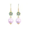 Nuevos Pendientes de Camelia de Cristal de Kunzita Natural Hechos a Mano Estilo Chino Pendientes Retro Tendencia Nacional Pendientes Literarios Antiguos para Mujer
