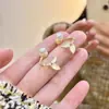 @Oferta Especial@ Aretes de Piedra Ojo de Gato Coreana con Perlas de Cola de Pez para Mujer, Diseño de Lujo Ligero de Nicho, Aretes de Botón Elegantes, Artículo Popular de Tiktok