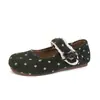 Zapatos Mary Jane de lana de lunares para mujer, nueva colección otoño/invierno 2026, suela blanda, diseño de una sola tira, zapatos planos únicos y elegantes