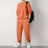 Novo conjunto de moletom em tricô waffle para homens, outono, camiseta de manga comprida cor sólida e calça comprida, esportivo e casual, atacado transfronteiriço