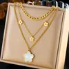 Elegante collar de corazón de doble capa, cadena de acero inoxidable chapada en oro de moda de nicho transfronterizo, cadena para la clavícula de lujo ligero para mujer