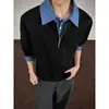 Moletom gola alta patchwork estilo retrô, moderno, com visual de duas peças, para homens e mulheres, coleção de outono 2026, modelagem solta, casual e versátil, para casais
