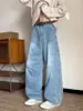 Jeans Masculino Retro Americano Azul Faca Curva Marca Tendência Primavera e Outono Scoundrel Cool Casual Perna Reta Solta Calças Masculinas de Perna Larga