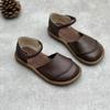 Sandalias Vintage Hechas a Mano de Cuero Genuino Verano 2025 Estilo Artístico Mori Punta Cerrada Hebilla Plana Piel de Vaca Suave Sandalias para Mujer