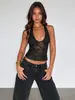 2026 Nuevo Top de Tirantes Ajustado Sexy con Encaje Hueco para Chicas de Moda Transfronterizo Y2K Versátil con Cuello Halter para Mujer