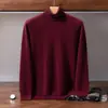 Suéter de cachemira de color liso para hombre, jersey de cuello alto, adecuado para ropa casual de negocios de mediana edad, camiseta base de punto suave y cálida