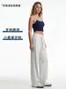 Pantalones de Algodón Sarga Talla Grande Pierna Ancha para Mujer 2026, Pantalones Fluidos de Cintura Alta para Primavera de Longitud Completa para Personas Altas, Pantalones Casuales de Pierna Recta