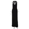 Atacado transfronteiriço europeu e americano de moda feminina nova: sexy, estilo de garota quente, decote em V, costas nuas, retalhos, gola halter, vestido longo