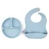 Plato con Ventosa Resistente a Caídas, Tenedor, Cuchara y Taza de Silicona de Grado Alimenticio Transfronterizo, Set con Babero de Silicona