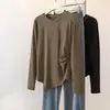 Camiseta de manga larga irregular con cadena para mujer talla grande, diseño de otoño 2026, top corto estilo europeo