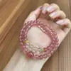 Pulseira Natural de Cristal Rosa de Nicho para Mulheres, Pulseira Delicada Dupla Camada de Cristal Morango de Luxo Leve Empilhável, Presente para Namorada ou Melhor Amiga