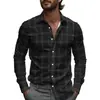 Camisa de Hombre a Cuadros y Rayas Primavera Un Botón Diseño de Solapa 2025 Ligera Corte Holgado Moda