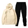 Primavera 2023 Nuevo Suéter Casual de Pulóver con Capucha de Color Sólido en Blanco para Hombre Conjunto de Pulóver de Vellón