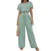 Conjunto de dos piezas de moda y elegante para mujer, camiseta lisa de cuello redondo y pantalones rectos ajustados a la cintura, nuevo estilo de comercio exterior transfronterizo europeo y americano 2026