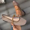 Zapatos Mary Jane transfronterizos de estilo dulce y femenino para mujer con diseño de malla y correa elástica, zapatos de una sola pieza ribeteados de malla