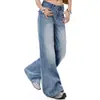 Pantalones holgados de pierna ancha de cintura alta estilo retro americano, jeans rectos versátiles de cintura baja para mujer y pantalones extralargos