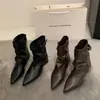 Botines de Tobillo con Punta Baja y Tacón Bajo Estilo Coreano para Mujer 2026 Otoño Hebilla Marca Pequeña Botas para Pantalón Tacón Grueso Versátiles Botines de Poner de Moda