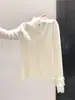 Fábrica de Malhas Dalan Source Suéter Feminino de Outono com Manga Longa, Gola Meia-Alta, Laço e Acabamento em Renda