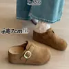 Zapatos sin cordones de piel auténtica de 7 cm de altura para mujeres menudas, estilo Birkenstock sin talón, mules cerrados para mujer