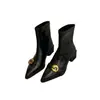 Botines de tacón grueso con punta de estilo francés para mujer 2026 Otoño/Invierno Nuevos Botines Adelgazantes Botas Individuales Cómodas Botas de Cuero Cálidas con Felpa