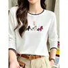 Camiseta de algodão puro de manga longa estilo novo 2026, falsa de duas peças para mulheres, moda ins versátil, top base branco que rejuvenesce para o outono