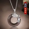 Collar con Colgante para Hombre Moderno Elegante Sencillo Versátil Obsidiana Hebilla de Seguridad Plata de Ley S925 Joyería para Mujer