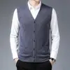 Cárdigan de lana pura para hombre de otoño e invierno, chaleco de lana tejido cálido de talla grande, chaleco de lana de cuello en V de alta gama para hombre