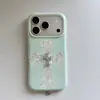 Funda tipo cruz de encaje estilo coreano adecuada para iPhone 17 Pro Max, iPhone 16 Pro y iPhone 15
