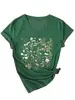 Estación independiente de Amazon en stock moda wish europea y americana holgada divertida flor flores y plantas nueva camiseta de mujer cuello en V manga corta