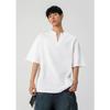 Estilo americano simples cor sólida gola Henry decote em V manga curta masculino primavera e verão leve respirável all-match casual meia manga