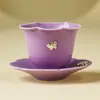 Taza de té pequeña morada lila con diseño de mariposas, hecha en fábrica, para mujeres, taza personal para degustación de té, taza maestra de cerámica, juego de té para invitados