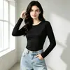 Suministro transfronterizo para Amazon Europa y América: camiseta nueva para mujer, cuello redondo, color liso, corte ajustado, manga larga, capa base, ceñida