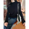 Suéter rosa pálido de cuello medio alto para mujer, adecuado para otoño e invierno, de alta calidad, sin bolitas, top base de punto acanalado