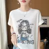 Camiseta feminina básica de malha fina com gola redonda e manga curta, estilo coreano, nova, estilosa, estampada, slim fit, solta