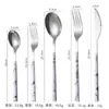 Acero Inoxidable 304 Vajilla para Comida Occidental Portuguesa Vajilla con Textura de Madera Japonesa Cuchillo, Tenedor y Cuchara con Mango de Imitación Madera Juego de Vajilla